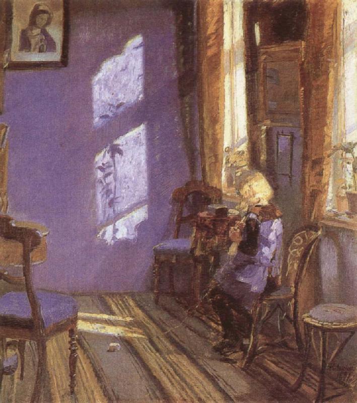 Anna Ancher Sunlight in the Blue Room Norge oil painting art